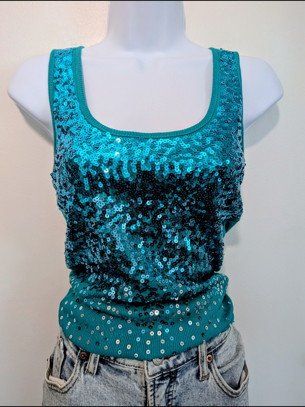 NEW* Sparkle Sequin Teal Tank Top
